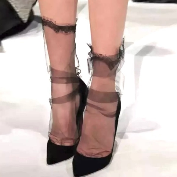 New! Lace Trim Sheer Socks - Picture 2 of 12